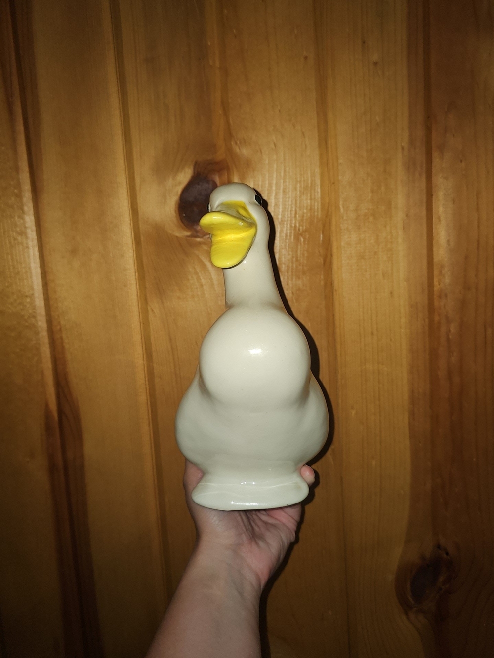 Vintage Cream Ceramic Duck Figurine with Yellow Beak
